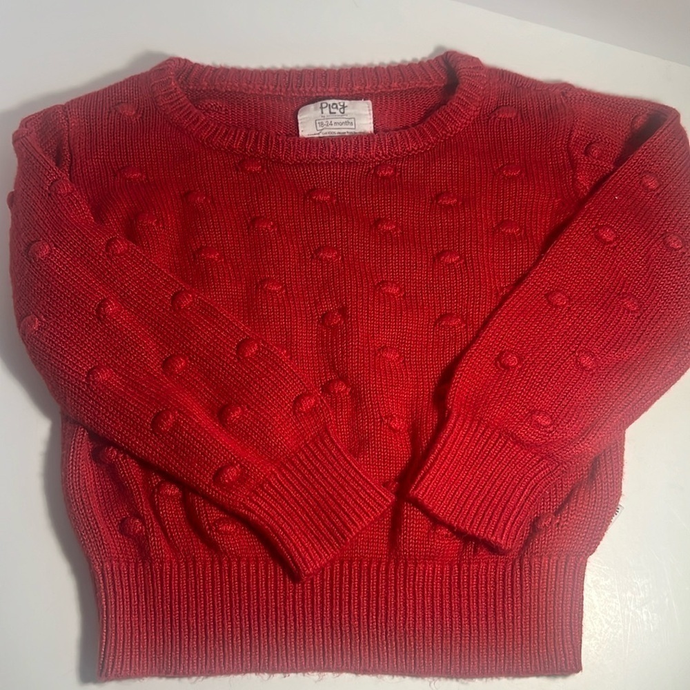 🚼Little sleepies red pom pom comfortable knit sweater size 18-24